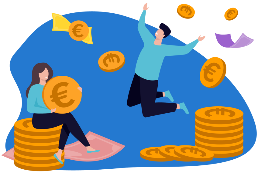 Mann und Frau freuen sich über erspartes Geld
